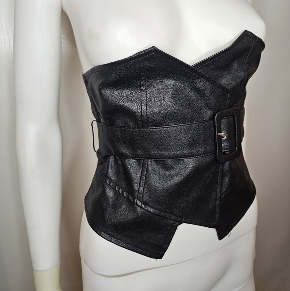 Womens Belted Faux Leather Corset Bustier Size S/M Sexy Clubwear - Picture 2 of 16